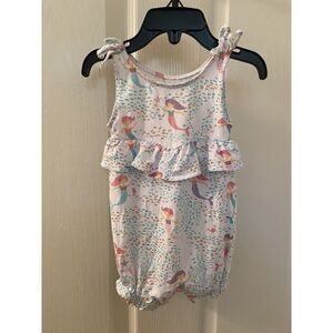 Mud Pie Mermaid Fish Bamboo Bubble Romper Ruffle Gold Glitter Size 0-3 Months